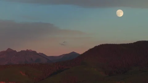 San Juan Mountain Range Town of Ridgway Ouray sunset full moon nature landscape Stockbeeldmateriaal 345291450