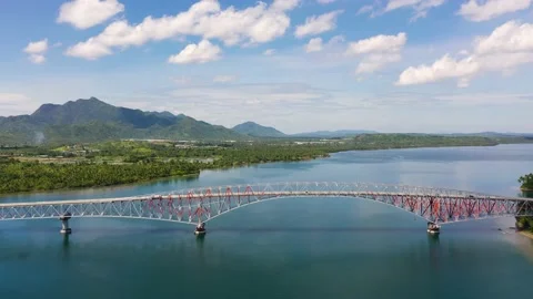 San Juanico Bridge connecting two islands in the Philippines. Road bridge Stock Footage 220133959