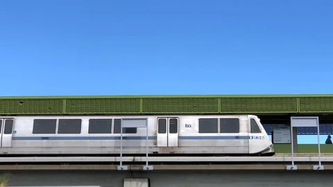 San Leandro, CA - Oct 06, 2019: 4K HD video a BART Train in and out of Bay Fair  Stock Footage 121424633