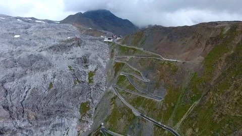 San Marco Pass - Alpine pass. Amazing aerial view of the mountain bends creating Stock Footage 94862449