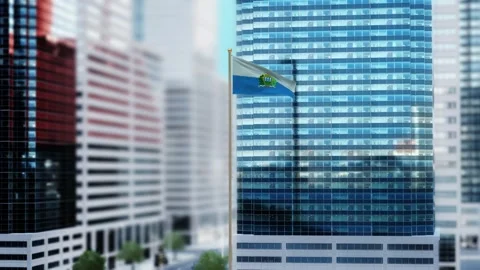 San Marino Flag 3D Render Animation Waving in Front of Modern Glass Building Stock Footage 332951630