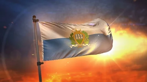 San Marino Flag Backlit At Beautiful Sunrise Loop Slow Motion 4K Stock Footage 76811058