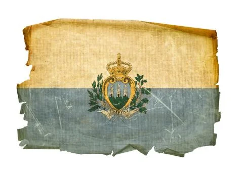 San marino flag old, isolated on white background. Stock Photos