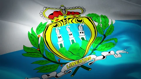 San Marino Flag Wave Loop waving in wind. Realistic Europe Republic Flag Stock Footage 97700746