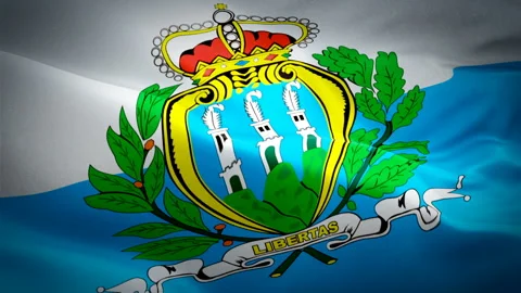 San Marino Flag Wave Loop waving in wind. Realistic Europe Republic Flag Video stock 100019397