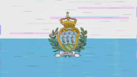 San Marino Glitch Flag Vector - RGB Split Digital Video Frame Design Stock Illustration