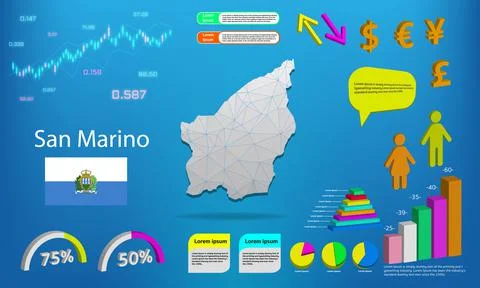 San Marino map info graphics - charts, symbols, elements and icons collection Illustrazione stock
