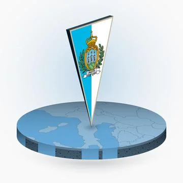 San Marino map in round isometric style with triangular 3D flag of San Marino Stock Illustration
