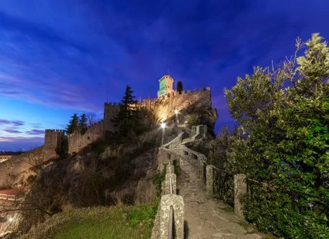 San marino tower at night Stock Photos
