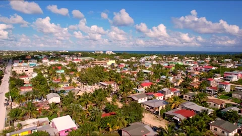 San Pedro Belize DFC Fly Over with Drone Stock Footage 256928824