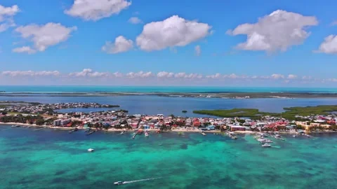 San Pedro Belize Drone Video of Center of Town Beach Stock Footage 255690895