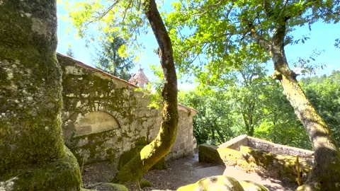 San Pedro de Rocas Monastery Stone Wall Among Woodland in Galicia Video stock 343751434