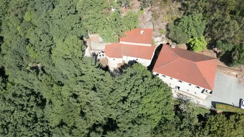 San Pedro de Rocas Monastery Among Dense Ribeira Sacra Forest, Aerial Stock-Footage 344339338