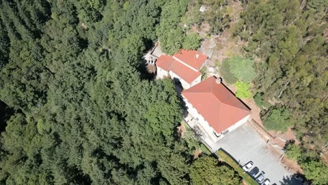 San Pedro de Rocas Monastery Surrounded by Ribeira Sacra Forest, Aerial Stock-Footage 344339377
