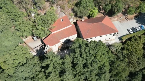 San Pedro de Rocas Monastery Amid Ribeira Sacra Forest During Orbit, Aerial Stock-Footage 344339508