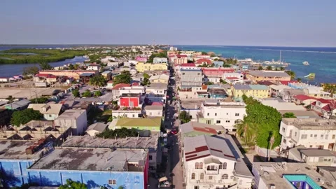 San Pedro Drone flying through Middle Street in town Stock Footage 256929705