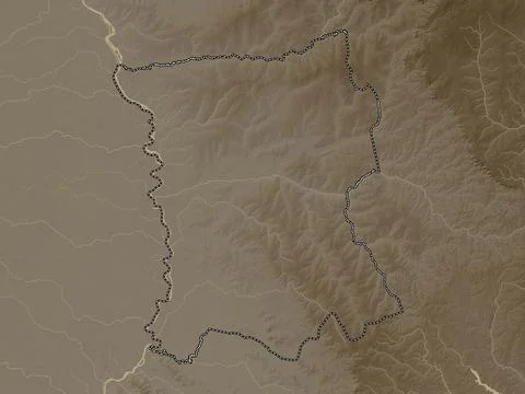 San Pedro, Paraguay. Elevation map colored in sepia tones with lakes and rive イラスト素材