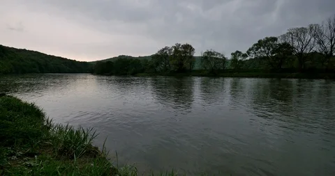 San river in spring. Calm, small river in spring time.  Stock Footage 89403535