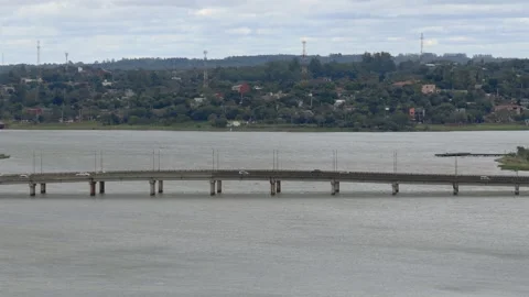 San Roque González de Santa Cruz Bridge, Cable-stayed Bridge Crossing The Vídeos de archivo 331123187