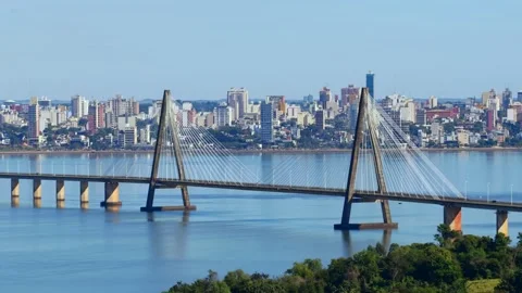 San Roque González de Santa Cruz Bridge Over Paraná River, Connecting The 스톡 동영상 333097734