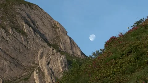 San Simone Pass with the moon setting Stock Footage 254385912