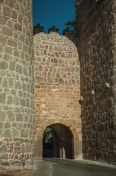 San Vicente Gate between two towers on the city wall of Avila Stock Photos