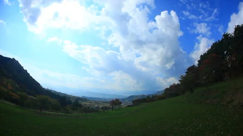 Sanada Clan's Main Castle Ruins, Flowing Clouds, and Sunbeams, Fisheye Lens Stock Footage 330517424