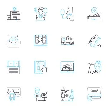 Sanatorium linear icons set. Isolation, Asylum, Rehabilitation, Therapy, Rest Illustrazione stock