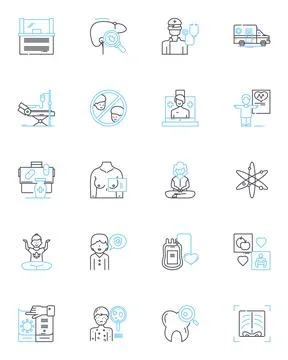 Sanatorium linear icons set. Isolation, Asylum, Rehabilitation, Therapy, Rest 스톡 일러스트
