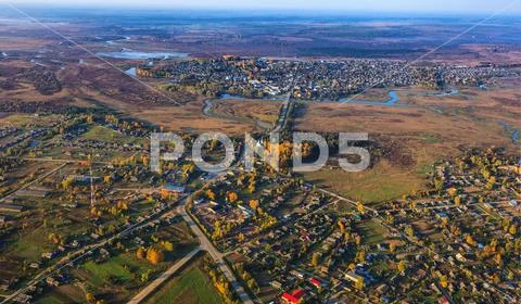 Sanchursk from height of bird's flight from air balloon, Russia, Kirov region Stock Photos
