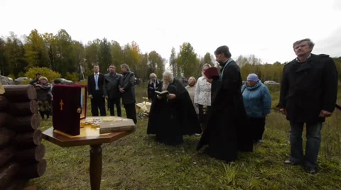 Sanctification memorial cross on the site of the colony of the Gulag. Stock Footage 32197946