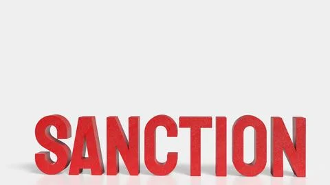 The sanction red text on white background 3d rendering. Stock Photos