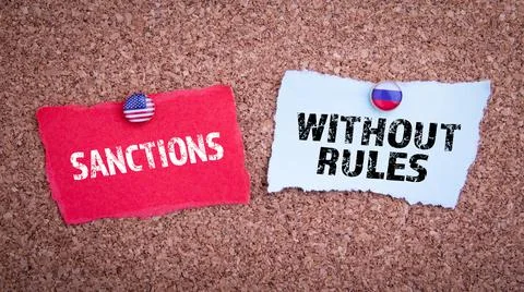 Sanctions and without rules concept. Flag of the United States of America and Stock Photos