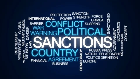 Sanctions animated word cloud, text design animation. Stock Footage 79648177