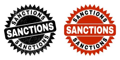 SANCTIONS Black Rosette Stamp with Corroded Style Stock Illustration