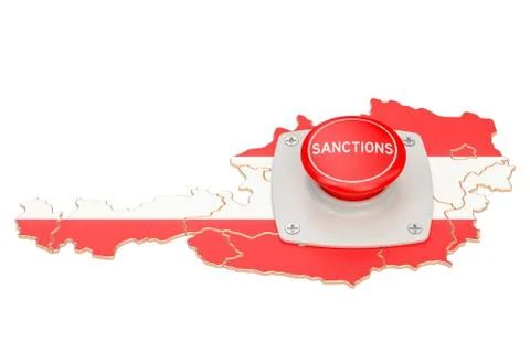 Sanctions button on map of Austria, 3D rendering Stock Illustration