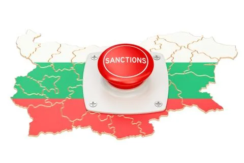 Sanctions button on map of Bulgaria, 3D rendering 스톡 일러스트