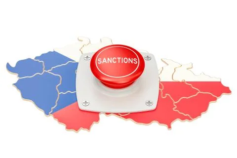 Sanctions button on map of Czech Republic, 3D rendering 스톡 일러스트