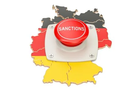 Sanctions button on map of Germany, 3D rendering Stock Illustration