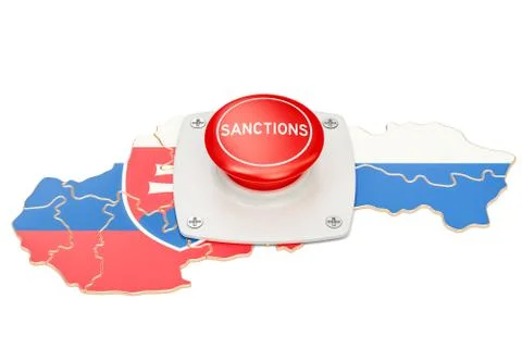 Sanctions button on map of Slovakia, 3D rendering Stock Illustration