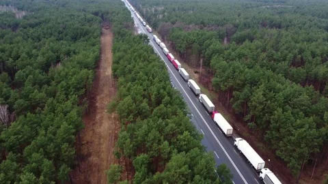 Sanctions pressure. The queue at the border with the EU. Logistic collapse. Video stock 236941905