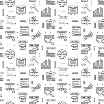 Sanctions vector linear minimal seamless pattern. Financial Penalties backg.. Stock Illustration