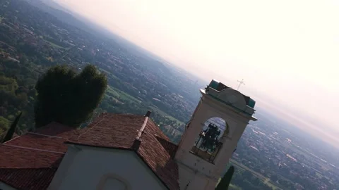 Sanctuary of the Blessed Virgin of Montevecchia aerial view, push forward Vídeos de archivo 336610746