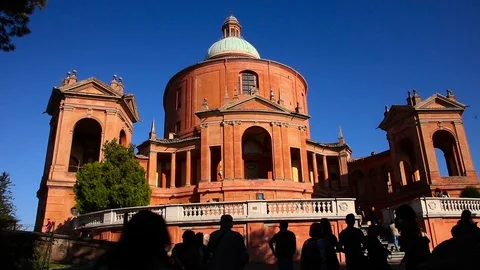 Sanctuary of the Blessed Virgin of Saint Luke with tourists, Bologna. Stock Footage 97631002