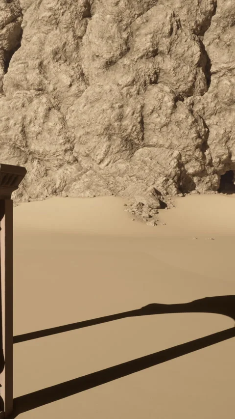 Sand and rock with an arch structure casting a shadow in a desert setting Stock Footage 340269982