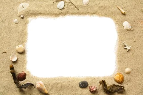 Sand and seashells frame Stock Photos