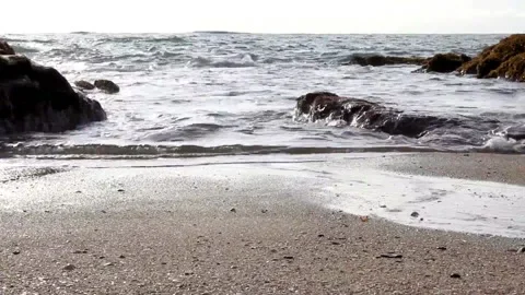 Sand And Waves Narrow Beach Line And Ocean Stock Footage 219460180