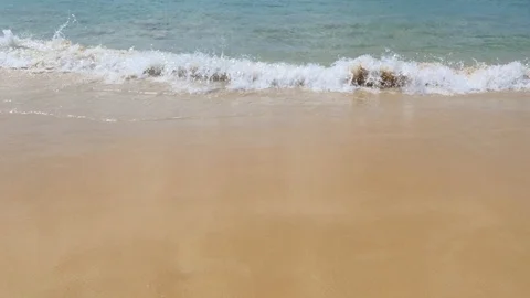 Sand and waves splashing the beach,crystal clear water phuket beach Stock-Footage 101215361
