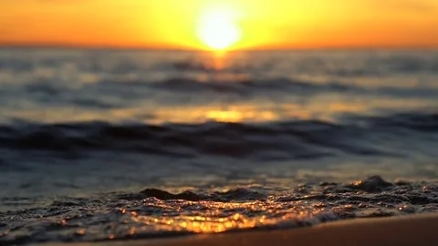 Sand And Waves On Sunset Beach Stock Footage 77544228