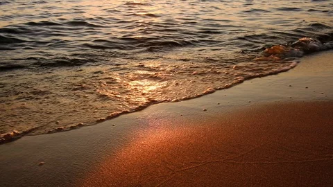 Sand And Waves On Sunset Beach Stock-Footage 128927777